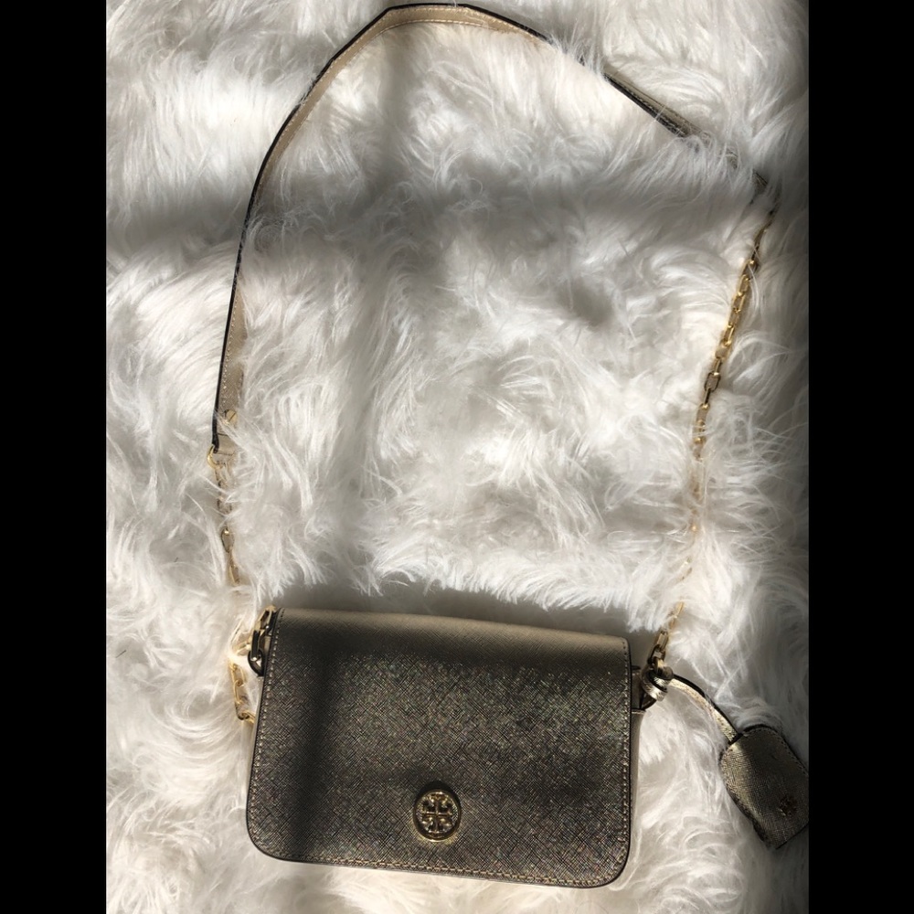 Tori butch gold leather cross body bag